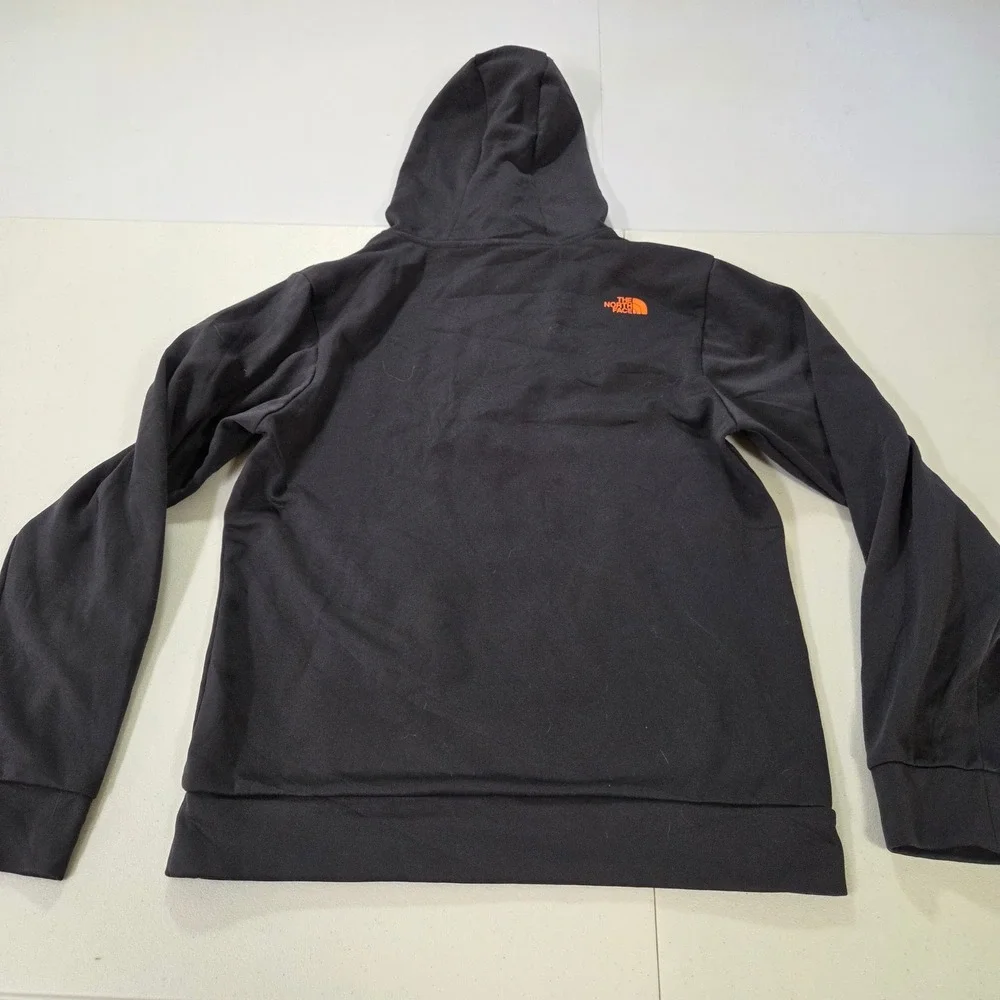 The North Face Mens Small Black Orange Logo Pullover Hoodie Sweatshirt